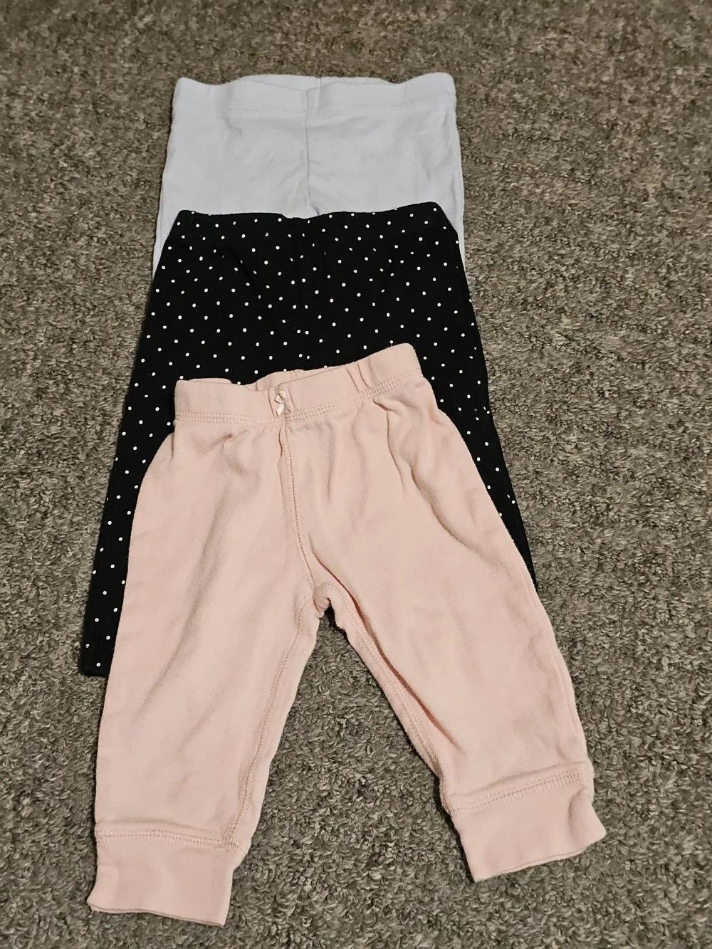 6month Baby 3-Pack Bottoms - Pink, Black Polka Dot & White